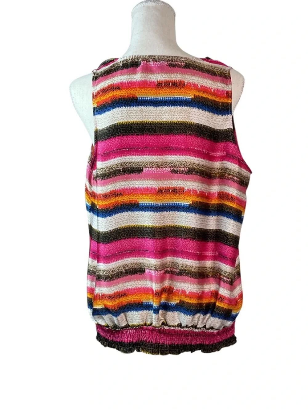 Milano Pink Multi-Stripe Ruffle Sleeveless Top L - Picture 3 of 9
